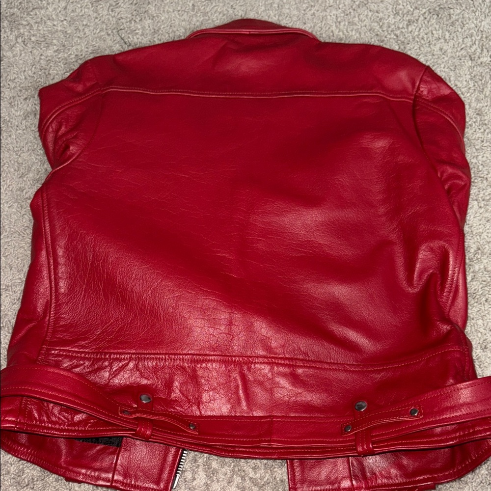 Straight To Hell Red Leather Motorcycle Jacket - Picture 4 of 4